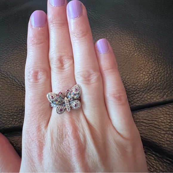 Size 6.5 sterling silver butterfly pavé rhinestone ring - Picture 3 of 8